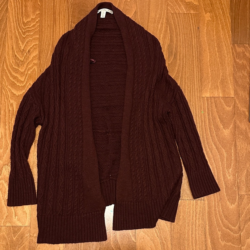 Max Studio Cable Knit Cardigan Deep Burgundy Women's L Sweater